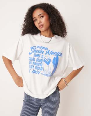 Asos Design Oversized T-shirt With Surfing Graphic In White