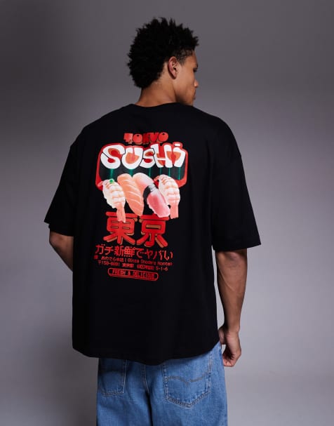 ASOS DESIGN oversized t-shirt with sushi graphic in black - view 1