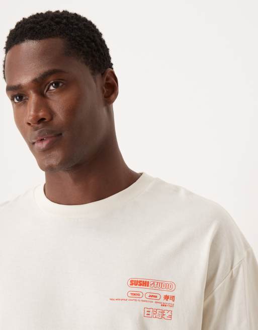 ASOS DESIGN oversized t-shirt with sushi studio graphic in white, 5 of 5