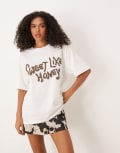 [ASOS DESIGN] ASOS DESIGN oversized t-shirt with sweet like honey slogan graphic in cream-White XS CREAM