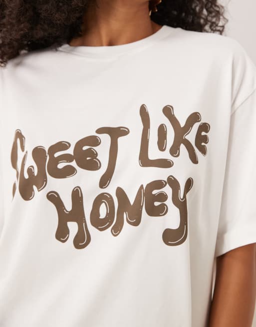 ASOS DESIGN oversized t-shirt with sweet like honey slogan graphic in cream, 4 of 4