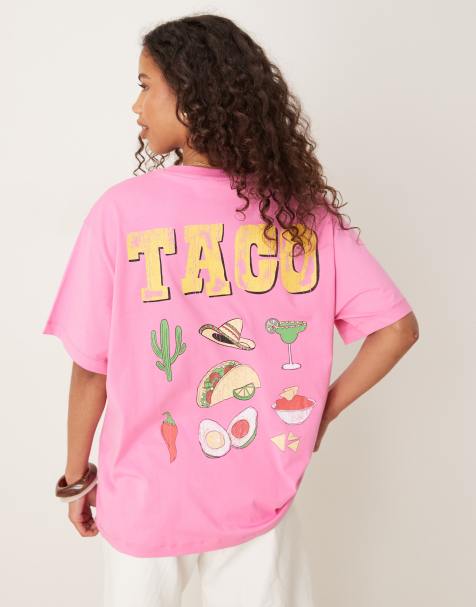 ASOS DESIGN oversized t-shirt with taco graphic in pink - view 1