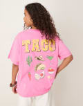 [ASOS DESIGN] ASOS DESIGN oversized t-shirt with taco graphic in pink L PINK