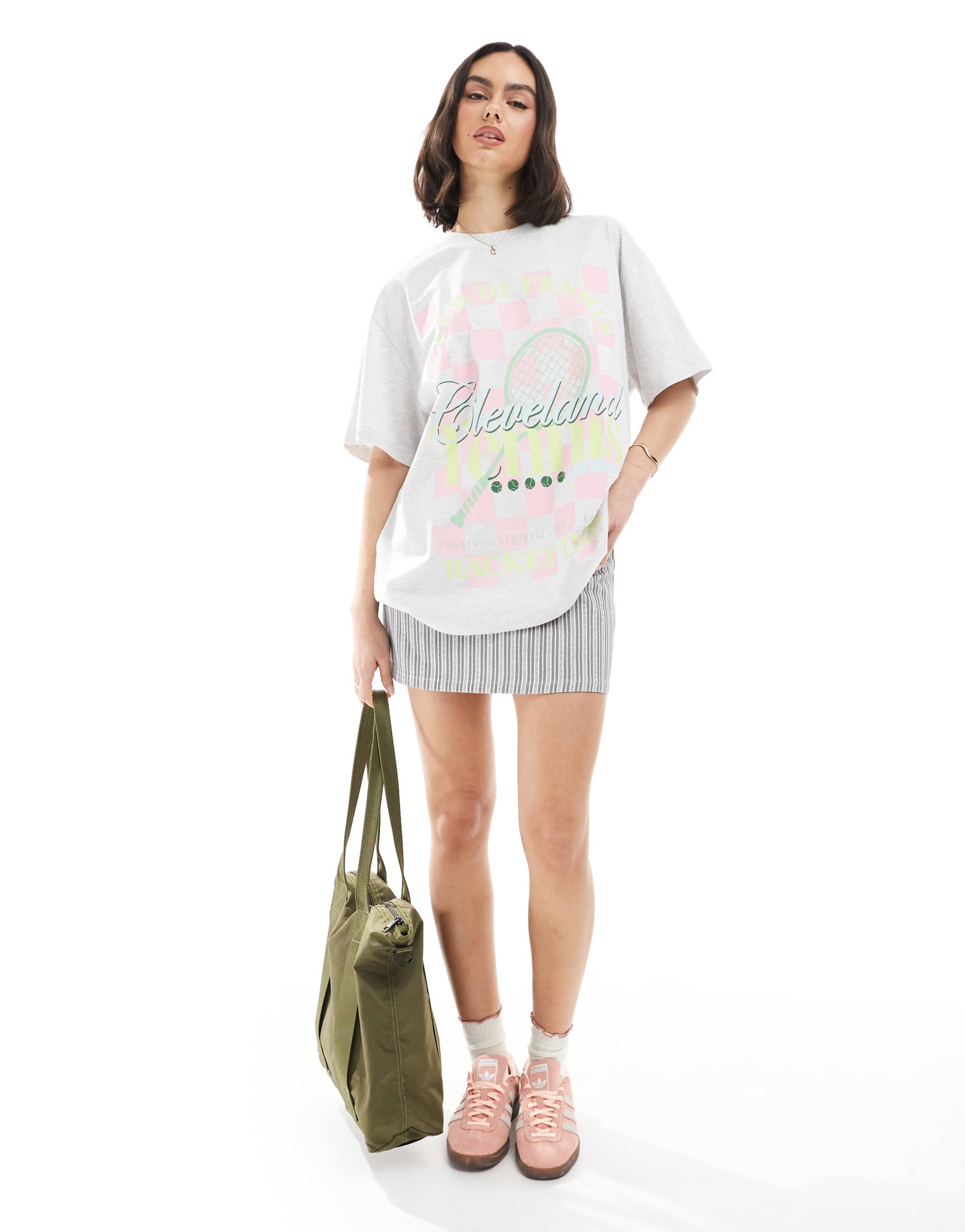asos design oversized t-shirt with tennis club graphic in ice heather