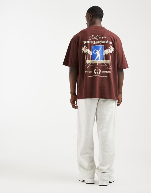 ASOS DESIGN oversized t-shirt with tennis graphic in brown, 3 of 5