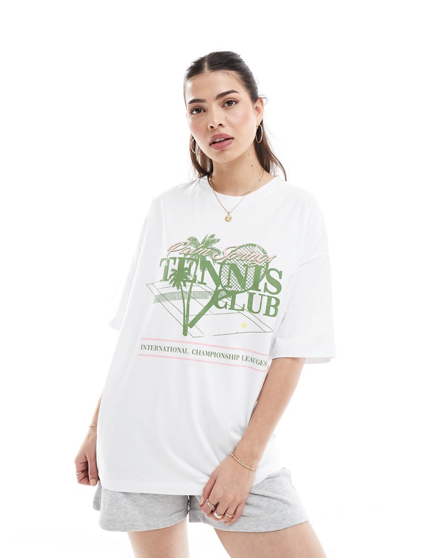 Asos Design Oversized T-shirt With Tennis Graphic In White