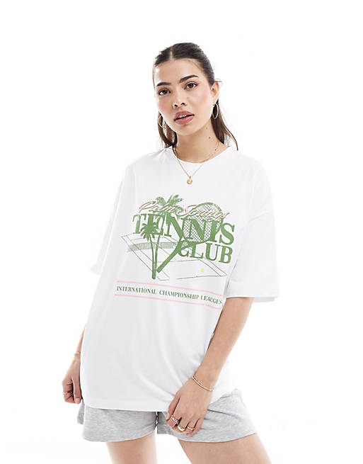ASOS DESIGN oversized t-shirt with tennis graphic in white | ASOS