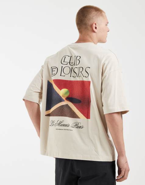ASOS DESIGN oversized t-shirt with tennis sports graphic in beige