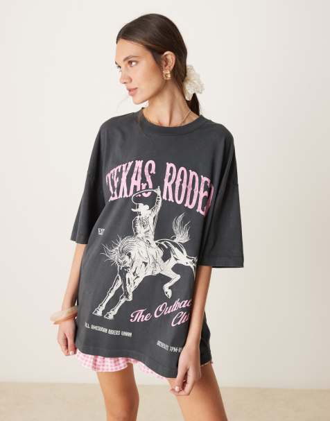 ASOS DESIGN oversized t-shirt with texas rodeo graphic in washed charcoal - view 1