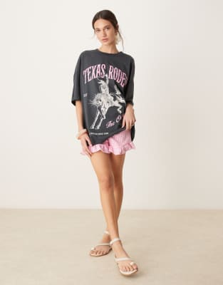 ASOS DESIGN oversized t-shirt with texas rodeo graphic in washed charcoal