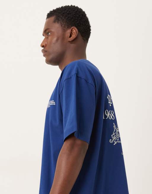 ASOS DESIGN oversized t-shirt with text and crest graphic in blue, 4 of 5