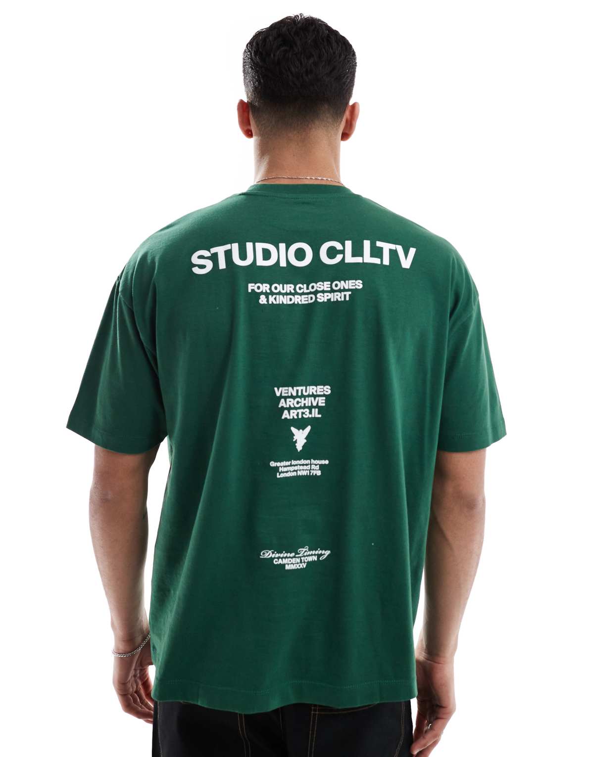 ASOS DESIGN oversized t-shirt with text back graphic in green