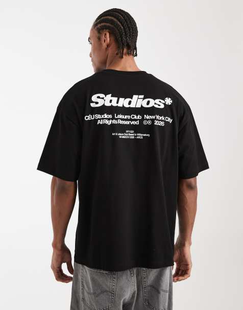 ASOS DESIGN oversized t-shirt with text back print in black 