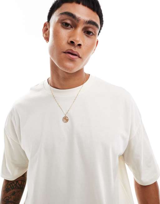 ASOS DESIGN oversized t-shirt with text back print in off white, 3 of 4