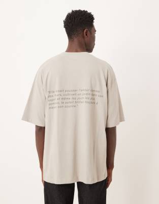 ASOS DESIGN oversized t-shirt with text embroidery in beige