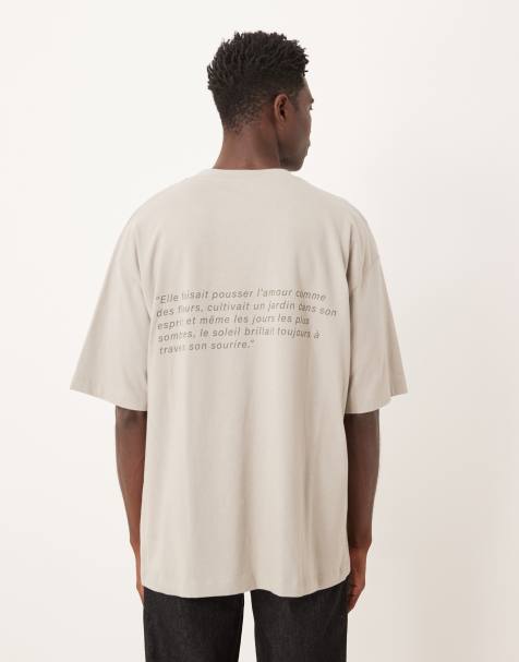 ASOS DESIGN oversized t-shirt with text embroidery in beige - view 1