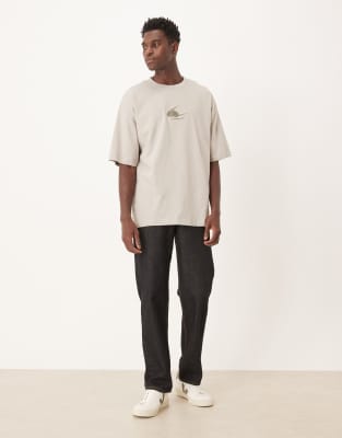 Asos Design Oversized T-shirt With Text Embroidery In Neutral
