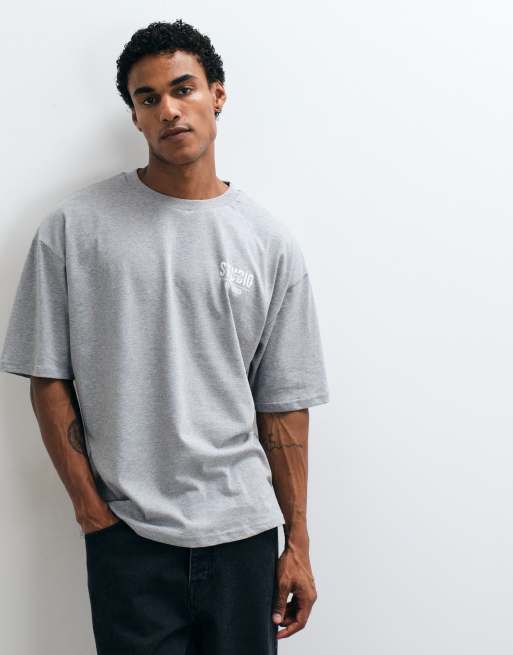 ASOS DESIGN oversized t-shirt with text embroidery in grey marl, 2 of 5