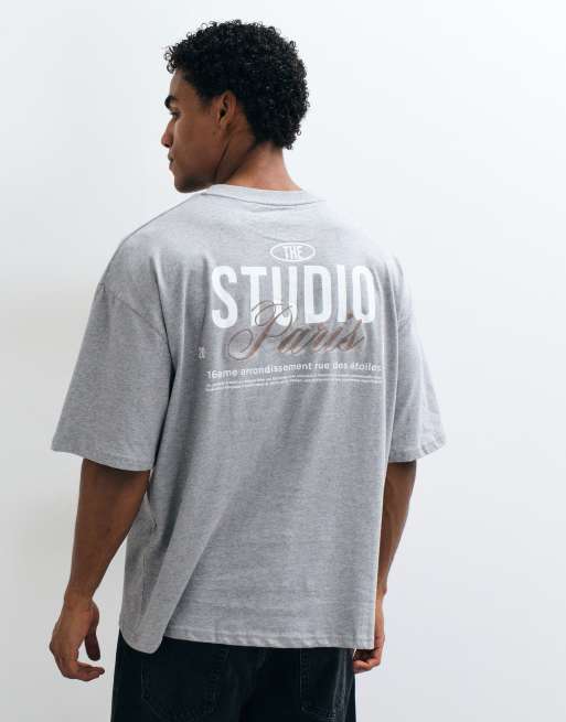 ASOS DESIGN oversized t-shirt with text embroidery in grey marl, 4 of 5