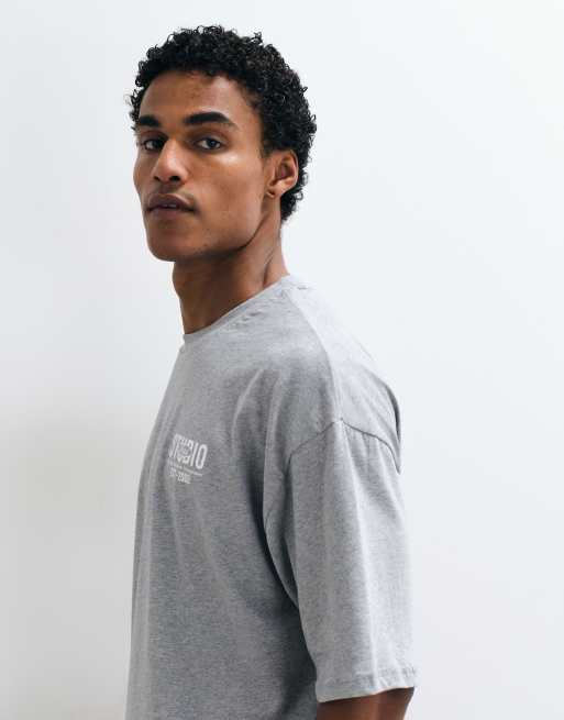 ASOS DESIGN oversized t-shirt with text embroidery in grey marl, 5 of 5