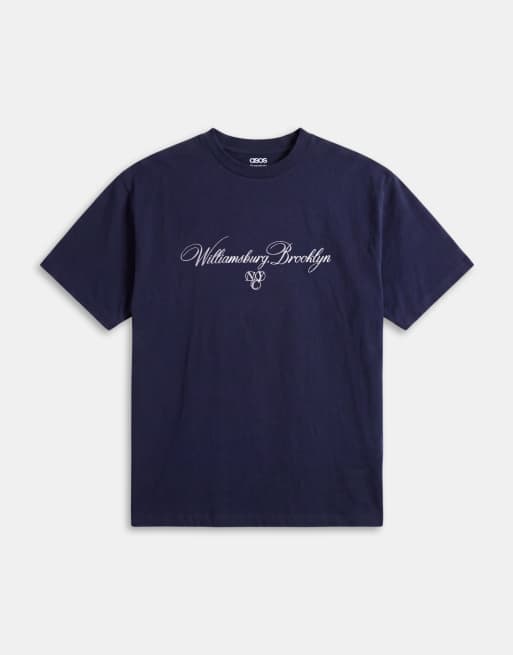 ASOS DESIGN oversized T-shirt with text embroidery in navy, 6 of 9