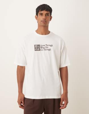 Asos Design Oversized T-shirt With Text Embroidery In White