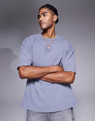 Asos Design Oversized T-shirt With Text Graphic And Seam Detail In Blue