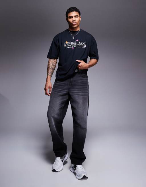 ASOS DESIGN oversized t-shirt with text graphic in black