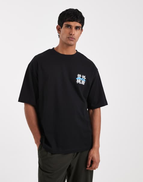 ASOS DESIGN oversized t-shirt with text graphic in black - view 1