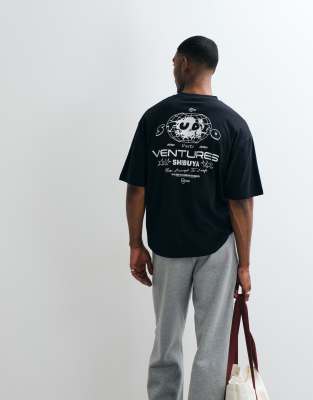 Asos Design Oversized T-shirt With Text Graphic In Black