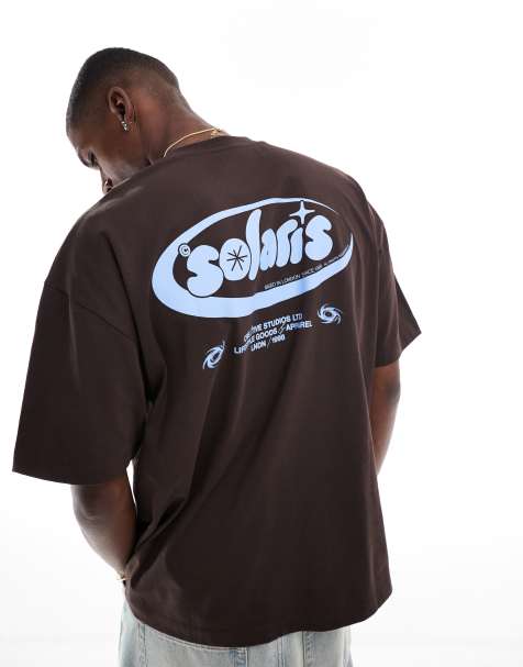 ASOS DESIGN oversized t-shirt with text graphic in brown - view 1