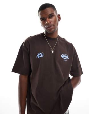 Asos Design Oversized T-shirt With Text Graphic In Brown