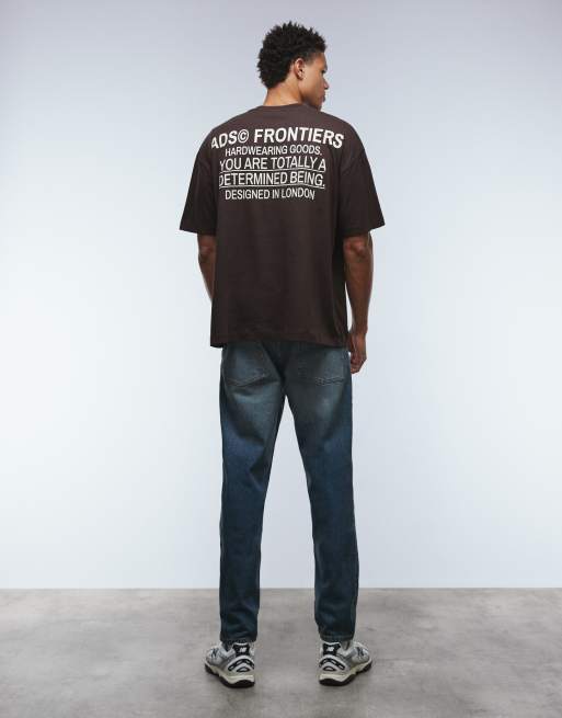 ASOS DESIGN oversized t-shirt with text graphic in brown, 2 of 5