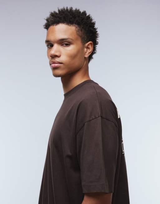 ASOS DESIGN oversized t-shirt with text graphic in brown, 4 of 5