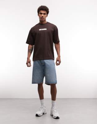 Asos Design Oversized T-shirt With Text Graphic In Brown