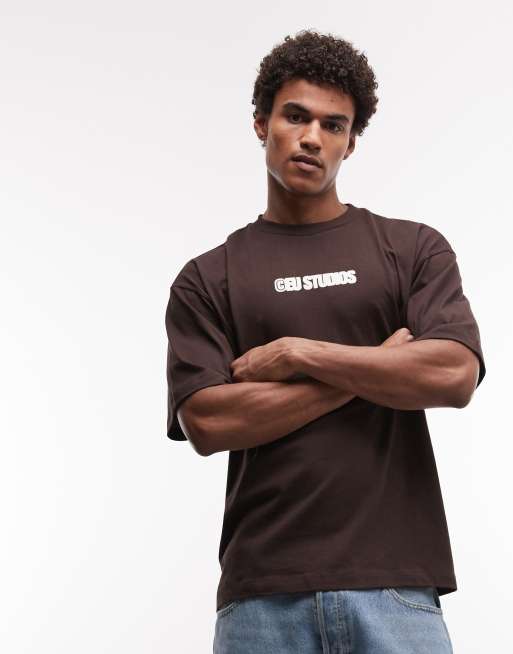 ASOS DESIGN oversized t-shirt with text graphic in brown, 3 of 5