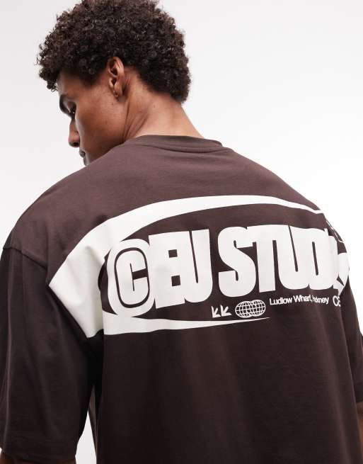 ASOS DESIGN oversized t-shirt with text graphic in brown, 4 of 5