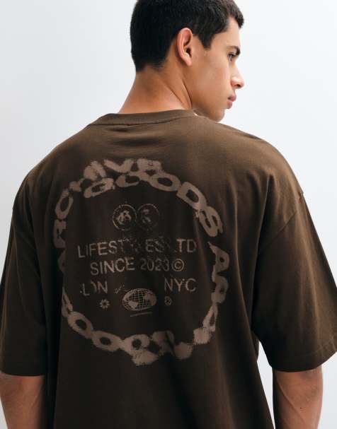 ASOS DESIGN oversized t-shirt with text graphic in brown - view 1