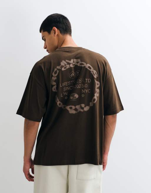 ASOS DESIGN oversized t-shirt with text graphic in brown, 3 of 5