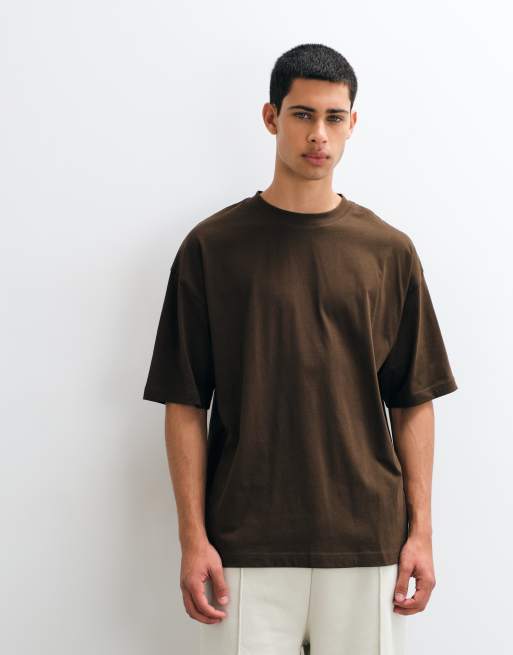 ASOS DESIGN oversized t-shirt with text graphic in brown, 4 of 5