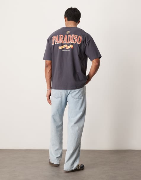 ASOS DESIGN oversized t-shirt with text graphic in charcoal - view 1