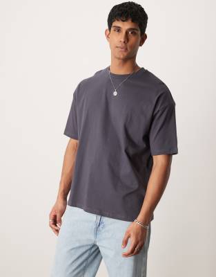 Asos Design Oversized T-shirt With Text Graphic In Gray