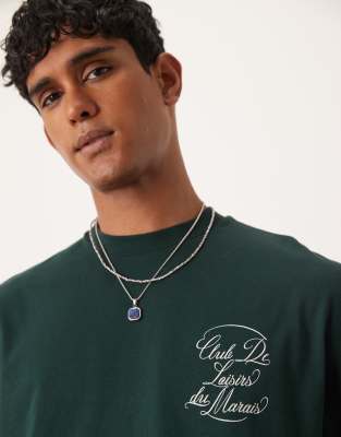 Asos Design Oversized T-shirt With Text Graphic In Green