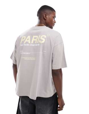 Asos Design Oversized T-shirt With Text Graphic In Gray
