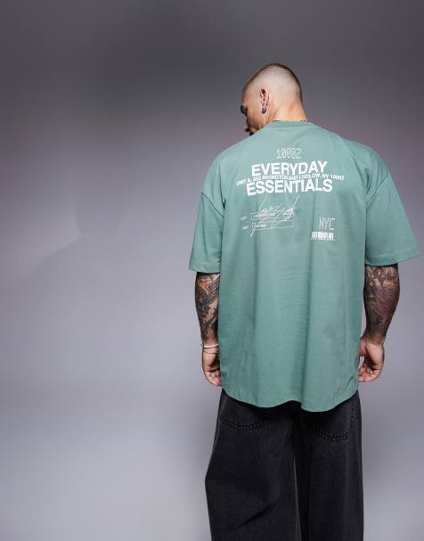 ASOS DESIGN oversized t-shirt with text graphic in green - view 1
