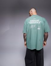 Camiseta verde extragrande con estampado gráfico de texto de ASOS DESIGN