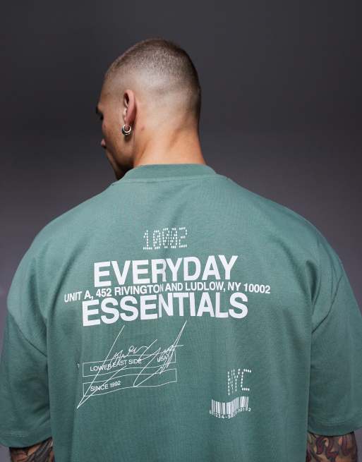 Camiseta verde extragrande con estampado gráfico de texto de ASOS DESIGN