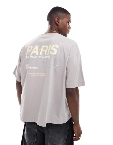 ASOS DESIGN oversized t-shirt with text graphic in grey - view 1