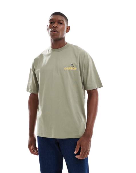 ASOS DESIGN oversized T-shirt with text graphic in light khaki - view 1
