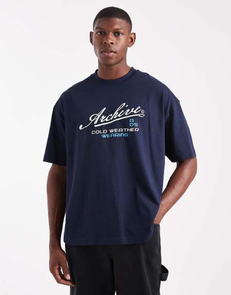ASOS DESIGN oversized t-shirt with text graphic in navy - view 1